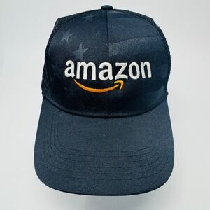 Amazon Logo‎ Trucker Hat Mesh Back Adjustable Baseball Cap USA Stars Stripes